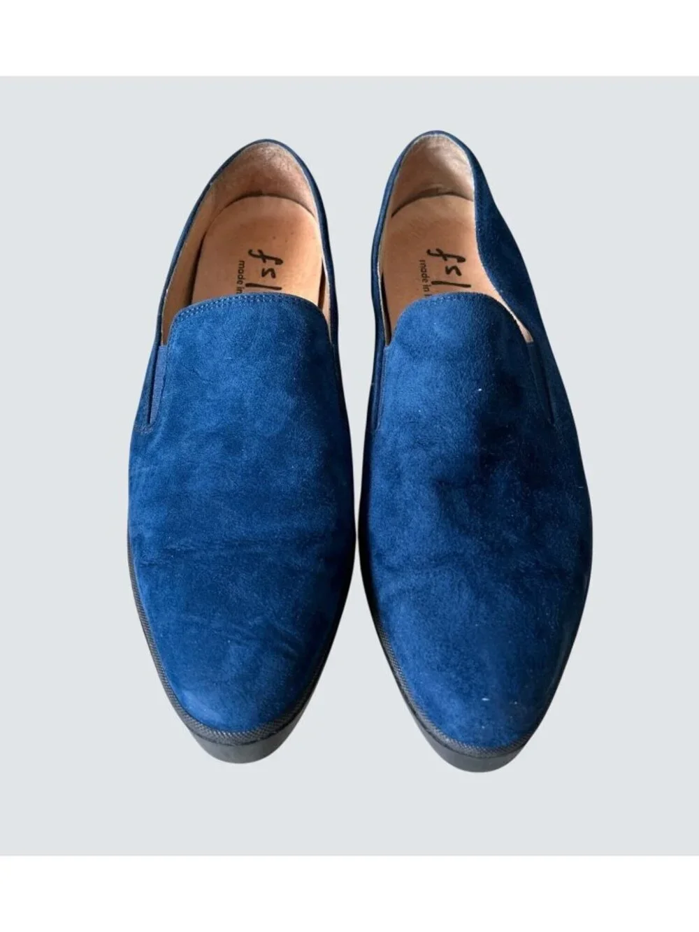 French Sole Italian-Made Blue Suede Slip-On Loafers Size 39 Comfortable & Stylis - Picture 3 of 8